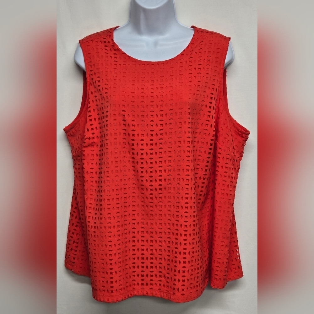 Cynthia Rowley 1X Bright Coral Sleeveless Top Button Back Cut Out Style